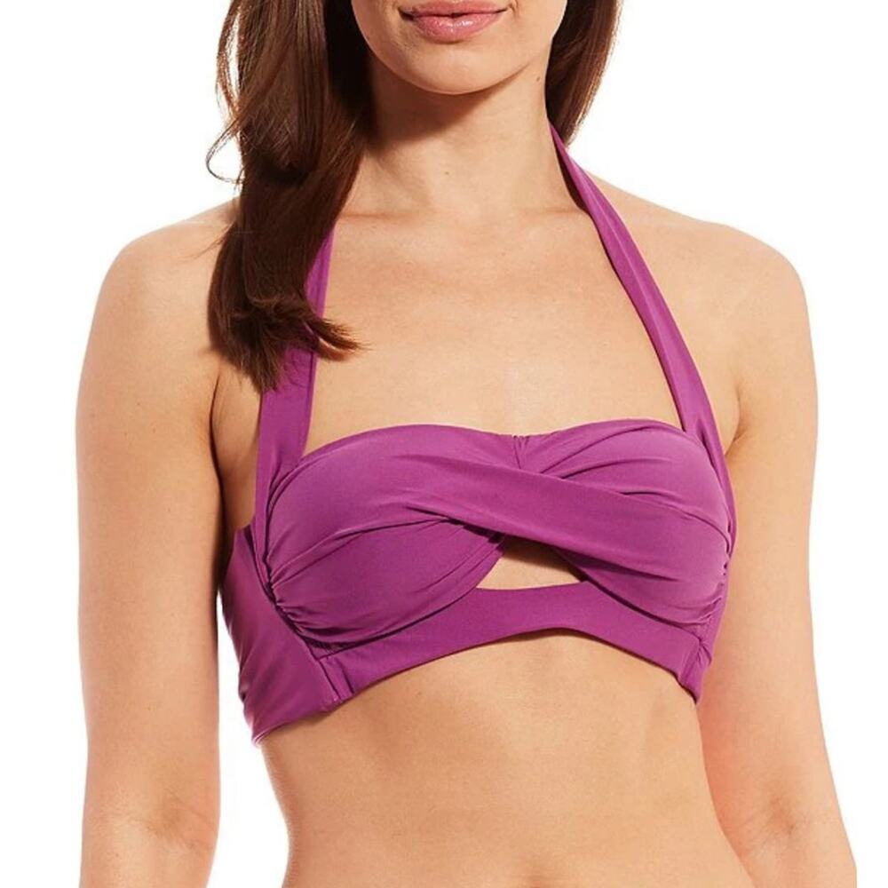 ALEX MARIE Solid Cut Out Twist Halter Swim Top Rouge NWT in Medium